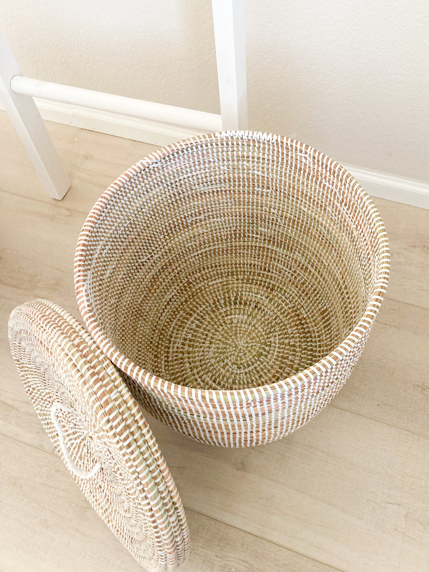 White Woven Lidded Storage Basket