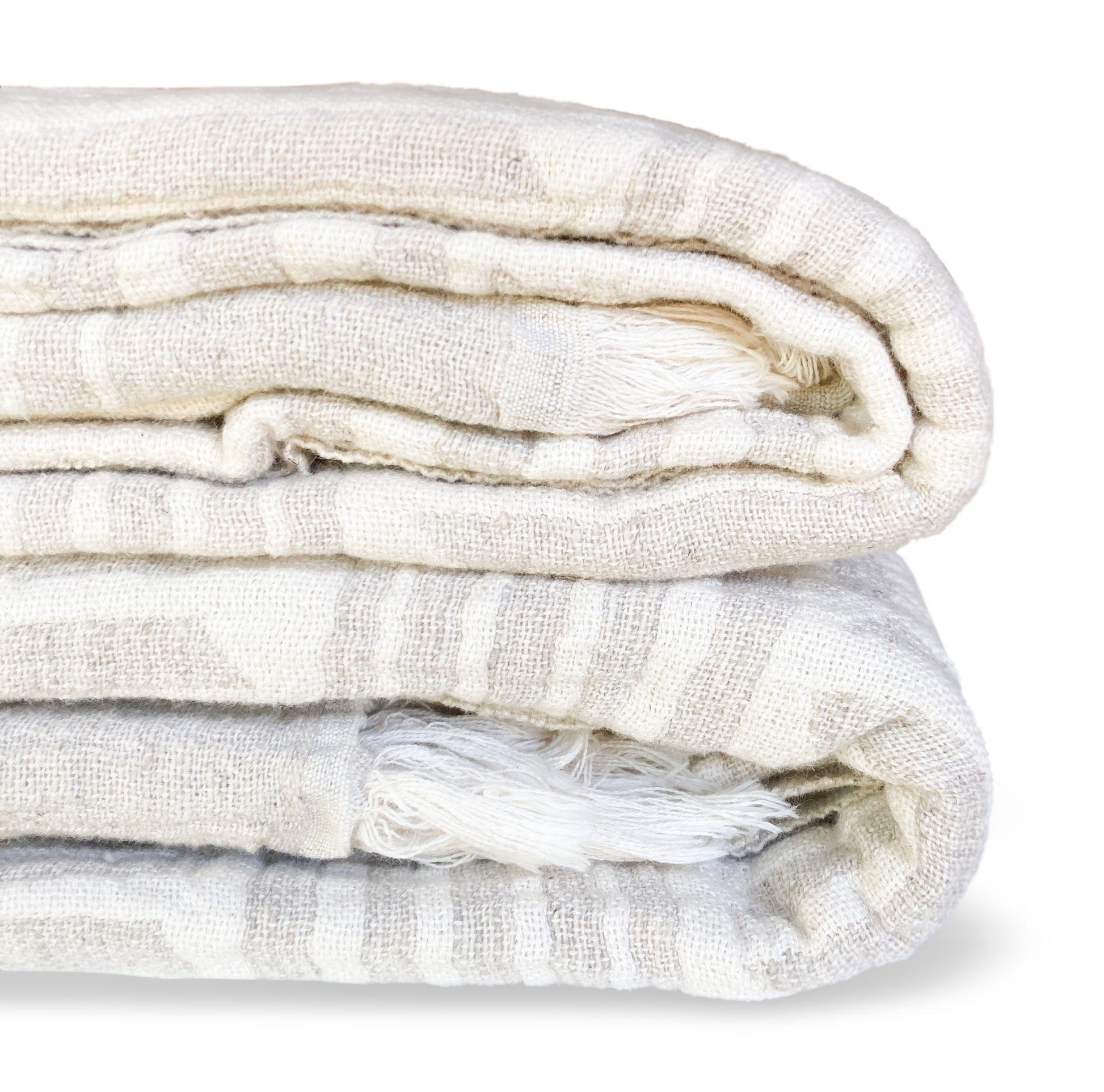 Beige and Ivory blanket with a modern geometric pattern folded