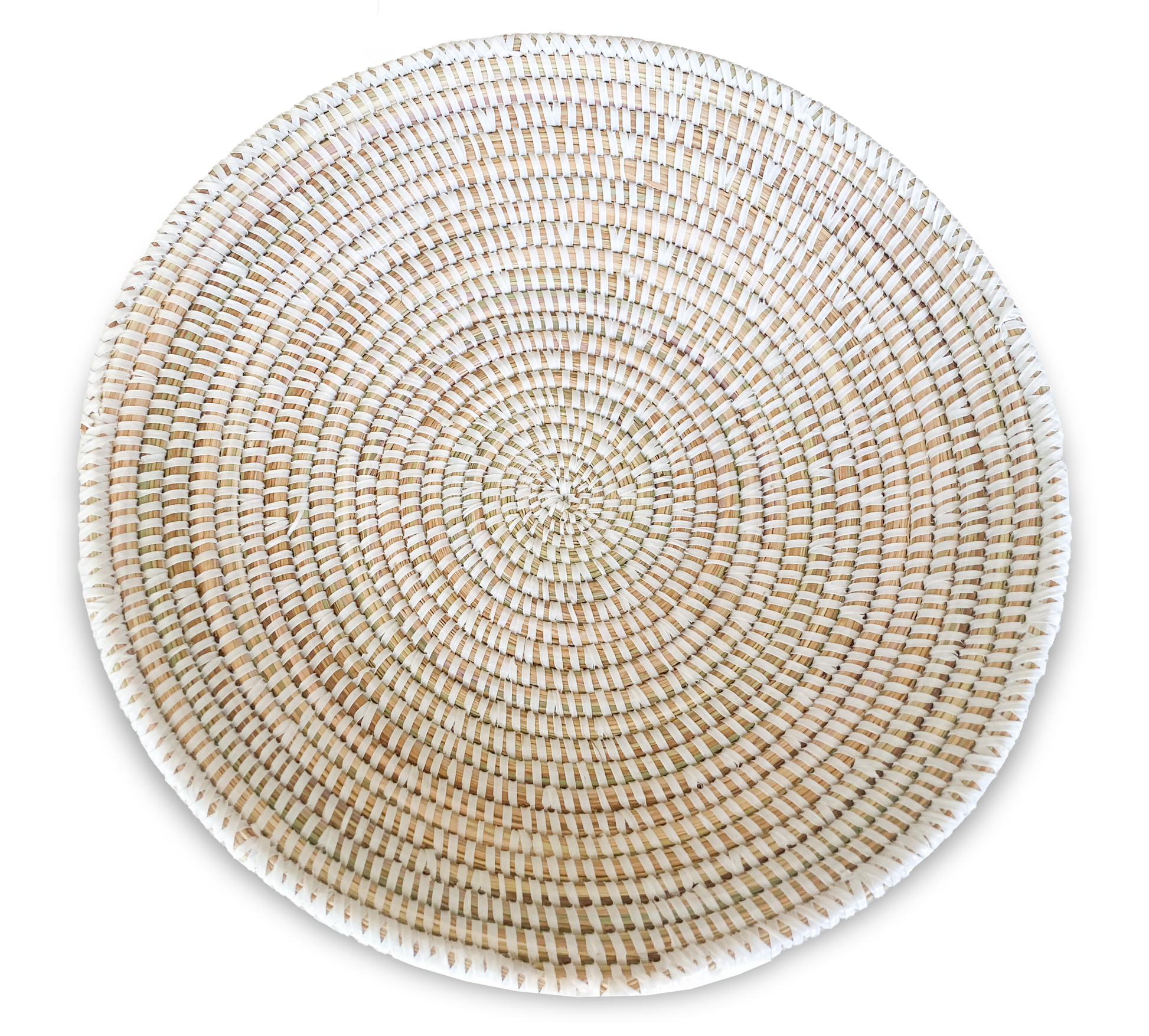 white tabletop round basket- overhead view