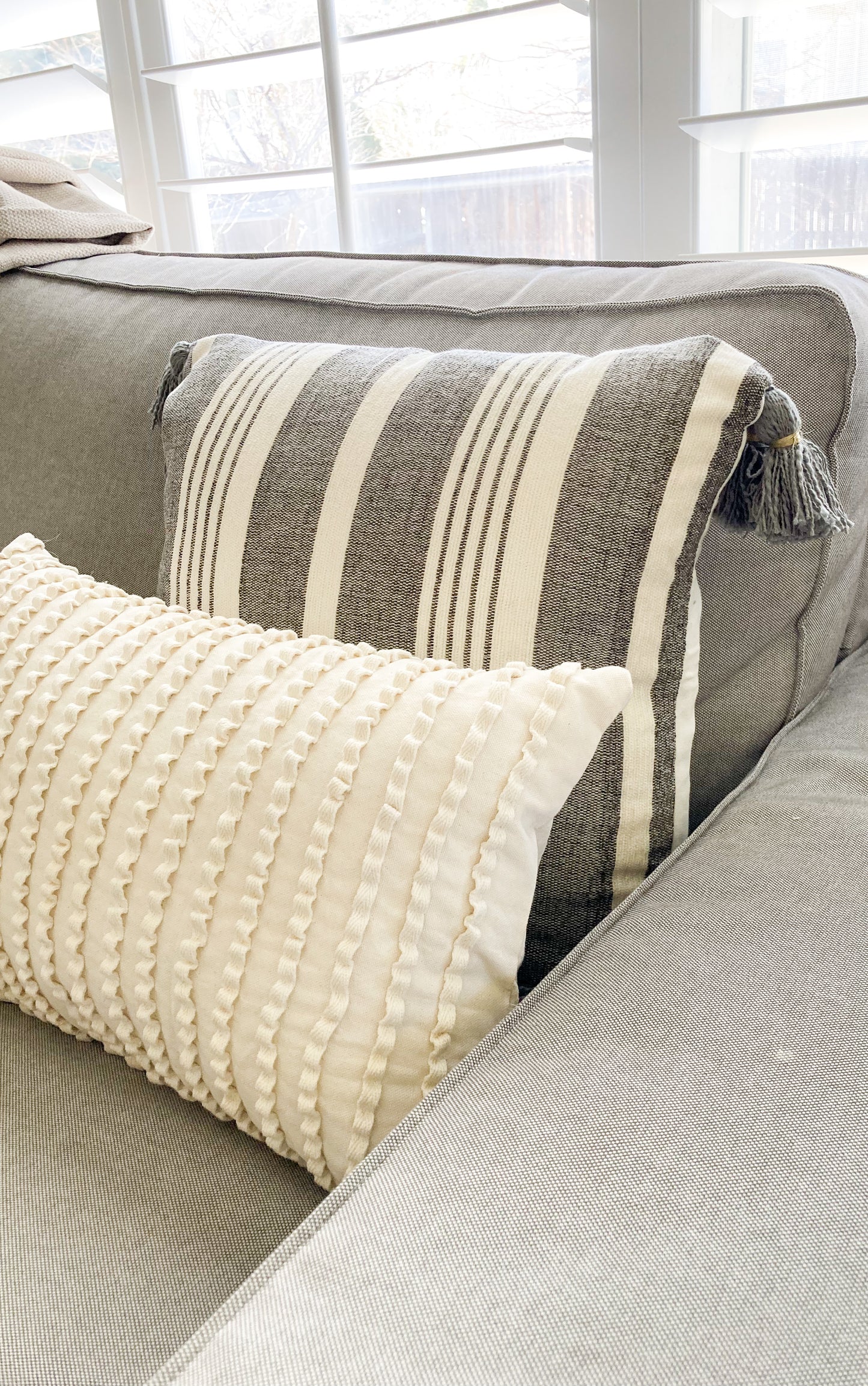 Piper Gray Striped Pillow Cover